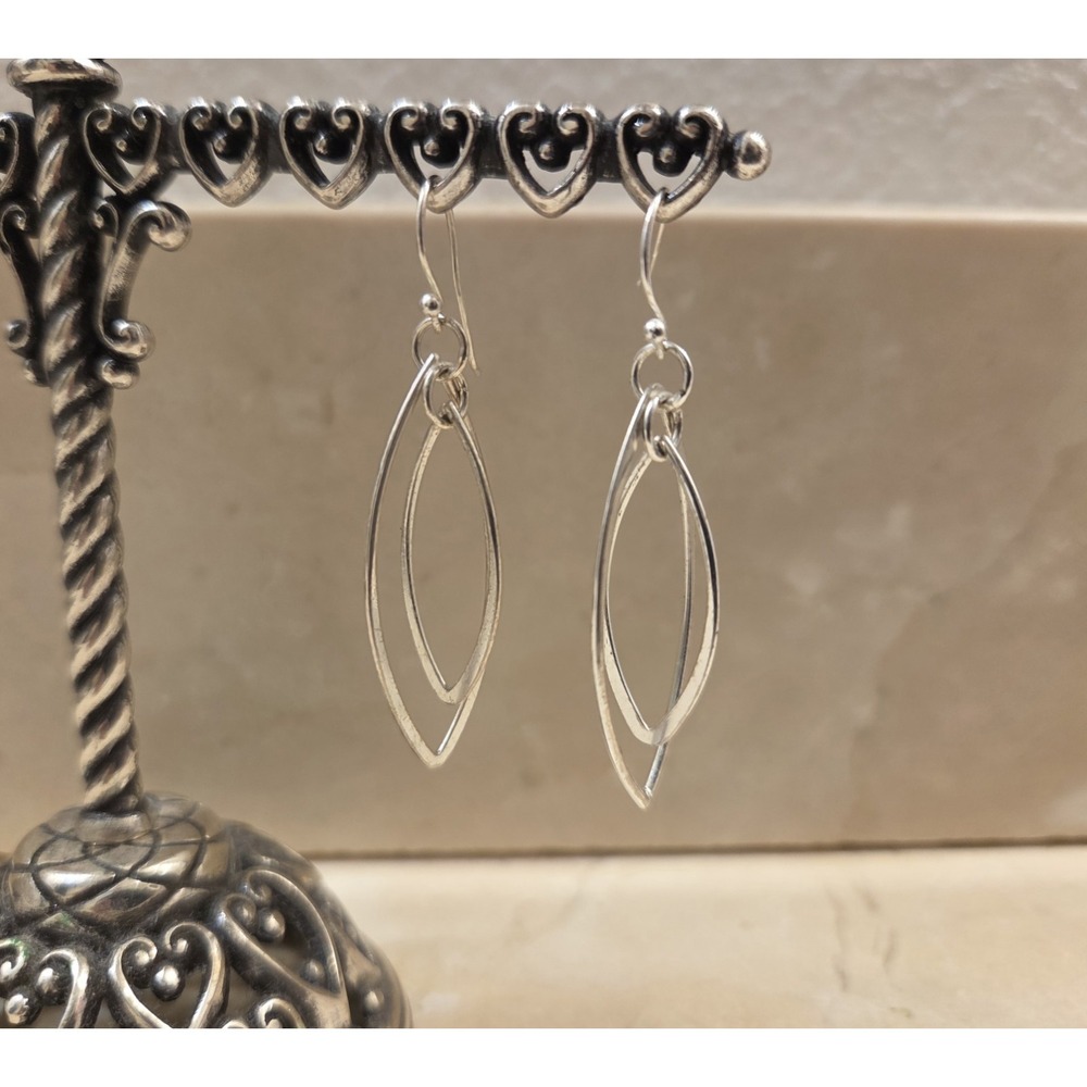 Modernist Sterling Silver Dangle‎ Earrings Layered Almond Shaped Earrings